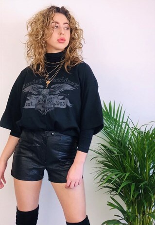 VINTAGE BLACK LEATHER HIGH WAISTED SHORTS