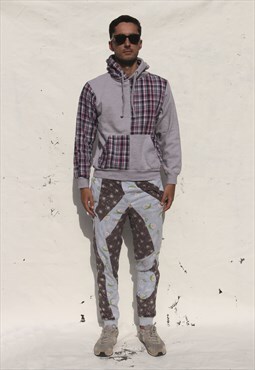 Pink Checked Patchwork Hoodie