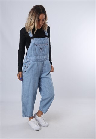DENIM DUNGAREES 3/4 LENGTH JEANS VINTAGE UK 12 (DLAA)