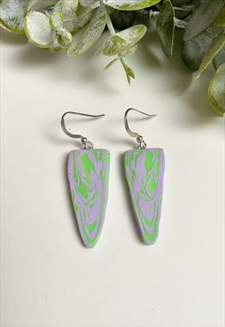 Lilac and green triangle earrings 
