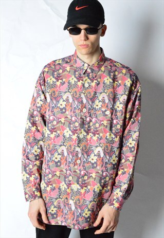 VINTAGE 90S COLOURFUL FLOWER FESTIVAL LONG SLEEVE SHIRT