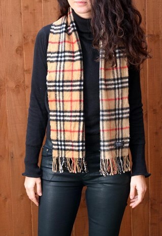 VINTAGE BURBERRYS SCARF CASHMERE 90S NOVA CHECK BROWN
