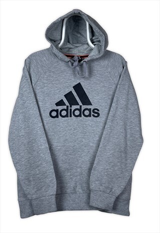 VINTAGE ADIDAS HOODIE SPELL OUT LOGO GREY MEDIUM