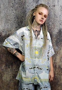 Baroque shirt paisley print short sleeve top in white yellow