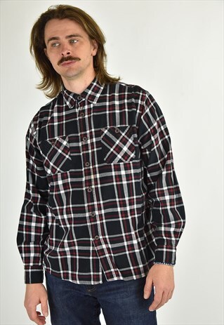 VINTAGE 90'S WRANGLER BUTTON UP PLAID BLACK SHIRT SIZE L