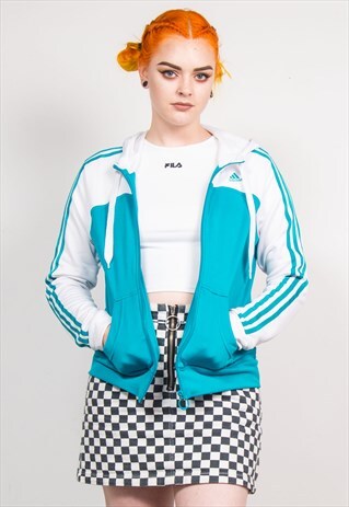 VINTAGE 90'S TURQUOISE ADIDAS HOODED TRACKSUIT JACKET