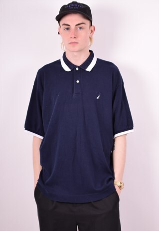 NAUTICA MENS VINTAGE POLO SHIRT XL BLUE 90'S