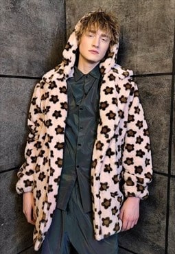 Daisy fleece coat handmade 2in1 fluffy floral trench jacket 