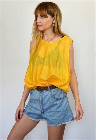 VINTAGE 90S YELLOW MESH SHEER SPORT JERSEY VEST TOP