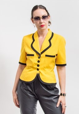 Tailored summer blazer 90's vintage in yellow short sleeve