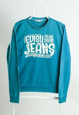 Vintage Evisu Jeans Crewneck Spell out Sweatshirt Turquoise