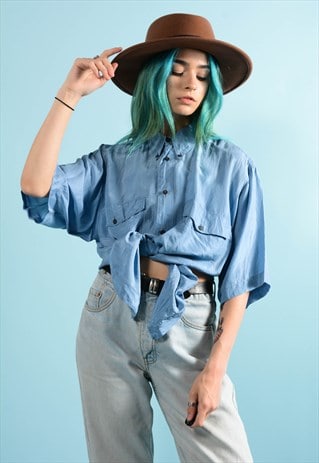 VINTAGE PASTEL BLUE SILK SHIRT