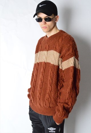 VINTAGE 80S RUSTIC ORANGE THICK KNIT JUMPER