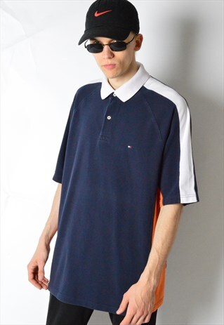 2006 NAVY BLUE COLOUR BLOCK TOMMY HILFIGER POLO SHIRT