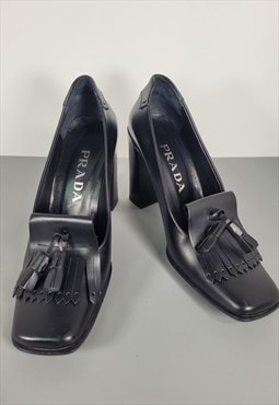 PRADA Shoes. Prada black leather high block heels shoes