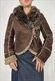 VINTAGE Y2K MISS SIXTY JACKET FUR COAT BROWN BOHO FAIRY 90S