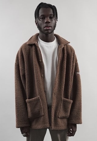 VINTAGE 90'S NAPAPIJRI BROWN HEAVY FLEECE JACKET