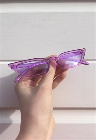 WOMENS VINTAGE STYLE 90S CLEAR PURPLE THIN POINTY SUNGLASSES