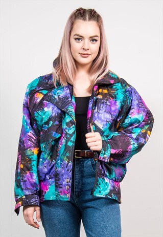 VINTAGE 90'S BRIGHT MULTICOLOURED CRAZY PATTERN SKI COAT