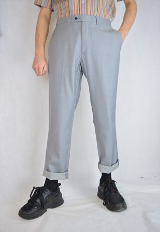 VINTAGE GREY CLASSIC SUIT STRAIGHT WOOL TROUSERS