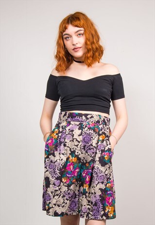90'S FLORAL BROCADE PATTERN LOOSE FIT SHORTS CULOTTES
