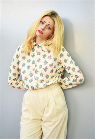 70'S HIPPIE BOHO FLORAL PRINT OVERSIZED SHIRT TOP BLOUSE