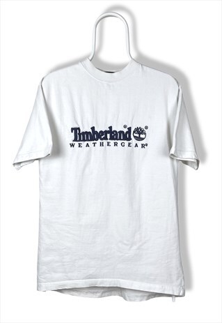 VINTAGE TIMBERLAND T-SHIRT SPELL OUT EMBROIDERY WHITE MEDIUM
