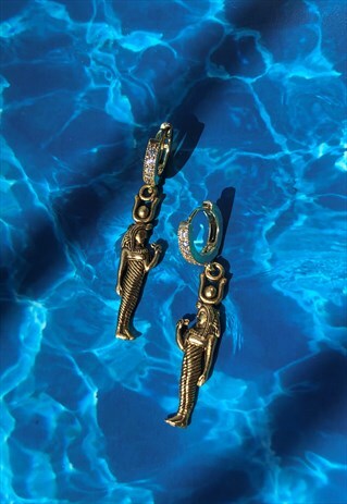 CUBIC ZIRCONIA ISIS GODDESS, HOOP EARRINGS