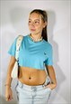 VINTAGE 90S FRED PERRY SIZE M CROPPED T-SHIRT IN BLUE
