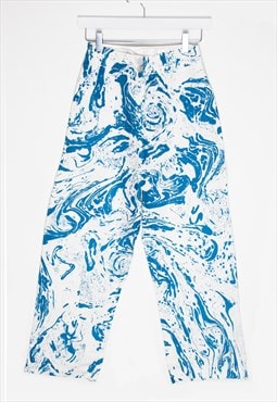 Mini Marble Print Blue Linen Trousers
