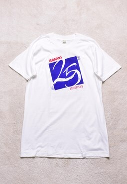 Vintage 90s Screen Stars SANYO White Graphic T Shirt