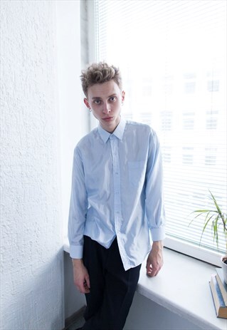 VINTAGE 70'S WHITE/BLUE SHIMMERING STRIPED SHIRT