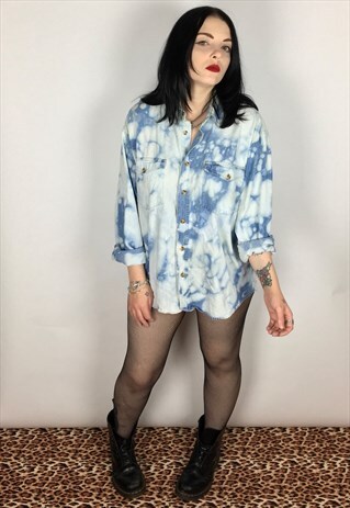 REWORKED GRUNGE STYLE VINTAGE ACID WASH DENIM SHIRT