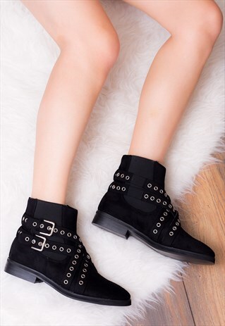 SPYDA FLAT CHELSEA ANKLE BOOTS - BLACK SUEDE STYLE