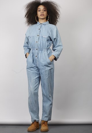 VINTAGE 80'S LIGHT-WASH DENIM BOILER JUMPSUIT