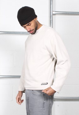 Vintage Nike Jumper in Cream Knitted Pullover Sweater Medium
