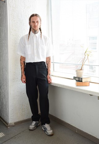 Vintage 80's Black Wool Suit Trousers