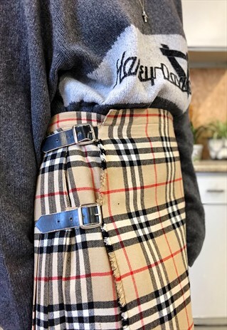 VINTAGE 90S RARE BURBERRY PLAID PLEATED MAXI SKIRT