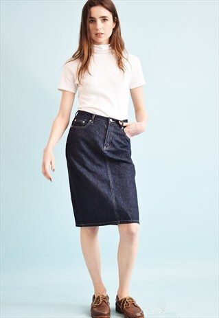 90'S RETRO DENIM HIGHWAISTED MOM'S MIDI SKIRT