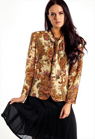 VINTAGE PATTERNED TIE NECK BLOUSE ACBL71