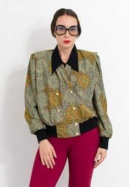 Vintage 80's printed blouse in multi puff sleeve