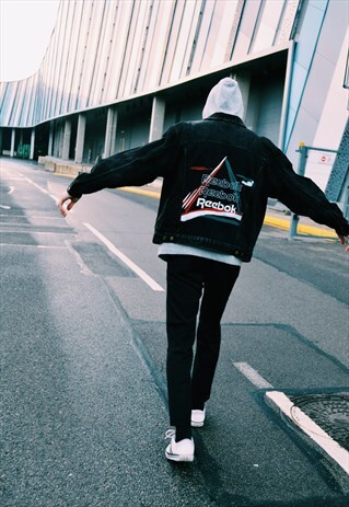 REWORKED VINTAGE 90S DARK GREY DENIM JACKET X REEBOK