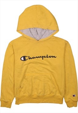 Vintage 90's Champion Hoodie Spellout Pullover Yellow Medium