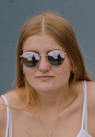 METAL SUNGLASSES IN SILVER WITH SILVER MIRROR LENS