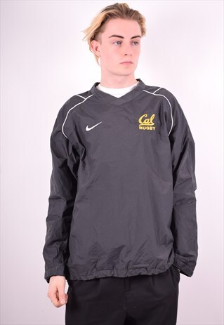 NIKE MENS VINTAGE PULLOVER TRACKSUIT JACKET LARGE BLACK 90'S