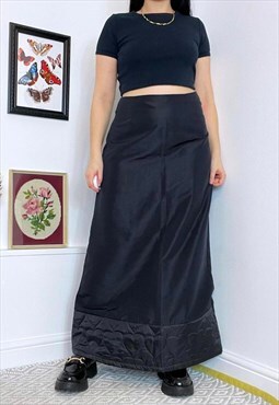 Vintage 90s Black Quilted Maxi Skirt