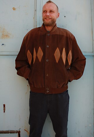 VINTAGE 80' AMAZING BEAUTIFUL BROWN SUEDE BOMBER JACKET