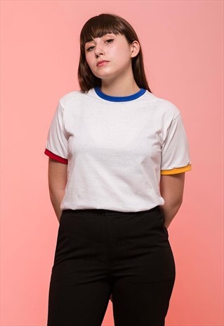 THREE COLORS TRIM RINGER T-SHIRT BLUE YELLOW RED