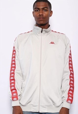 VINTAGE KAPPA TAPE LOGO TRACK JACKET SILVER AND RED