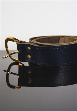 Dark Blue Leather Belt 